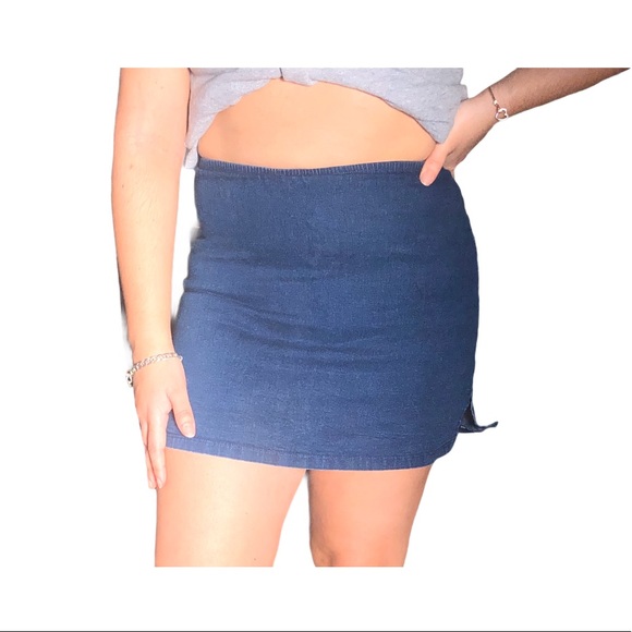 dark blue denim mini skort - Picture 1 of 9